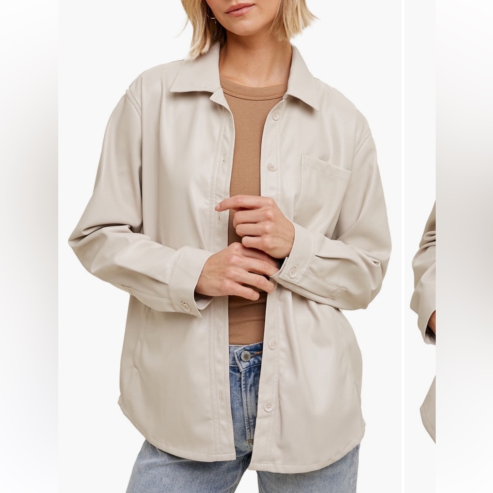 Tahari Women's Faux Leather Shirt Jacket